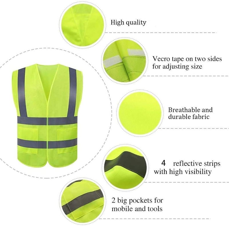 JSungo High Visibility Safety Vest 10 Pack, Yellow Reflective Vest with 2 Inch Hi vis Silver Strip, Construction Vest for Men & Women, Universal Size - Image 2